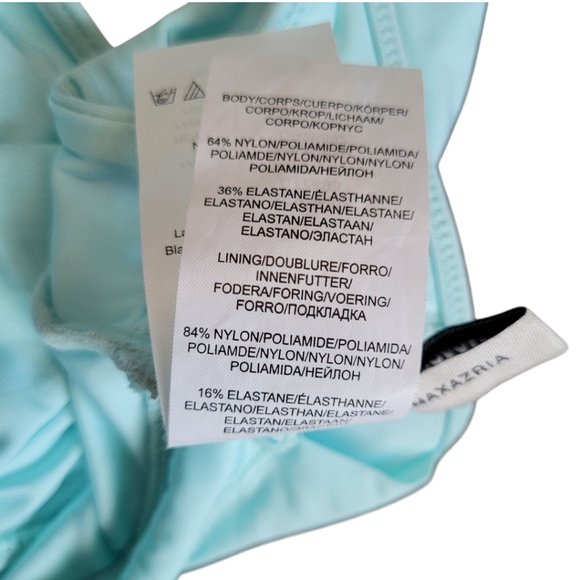 NWOT Bcbgmaxazria Plunging V-Neckline Shirr One Piece Swimsuit Aqua Blue Size 8 - Picture 10 of 17